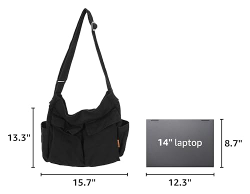 Bolso bandolera grande de lona con múltiples bolsillos miniatura 3