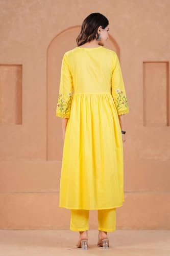 Image of KANCHAN TRADERS Women's Cotton Round Neck 3 /4 Sleeve Chikankari Embroidered Printed Kurta Palazzo with Dupatta Set