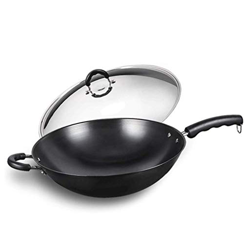 Wok de hierro fundido 32 cm con mango de madera