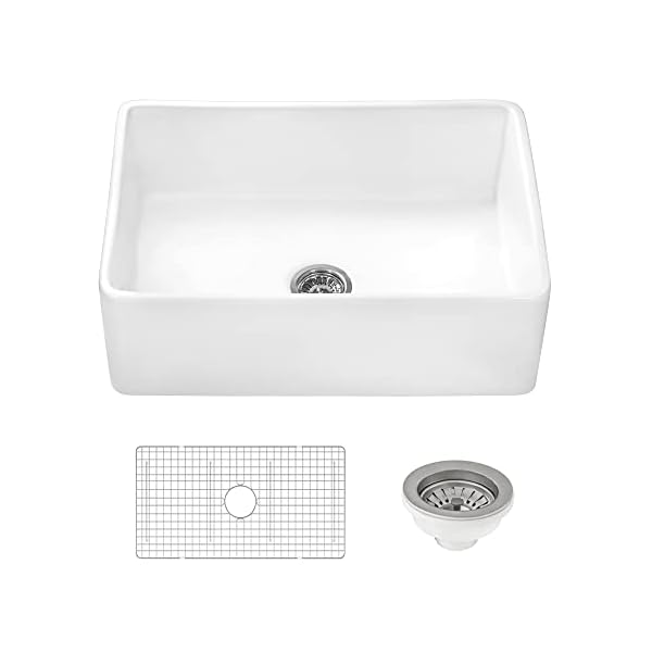 Ruvati 33 x 20 inch Fireclay Reversible Farmhouse Apron-Front Kitchen Sink Single Bowl - White - RVL2300WH