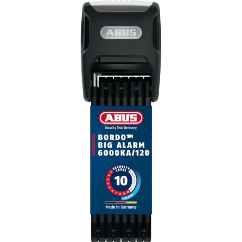 ABUS Faltschloss Bordo Alarm 6000KA SH mit Halterung Fahrradschloss aus gehärtetem Stahl mit 100 dB Warnton und XPlus Zylinder ABUS-Sicherheitslevel 10 120 cm lang Schwarz