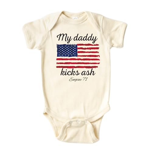 MangoHouse Customized Baby Onesie® My Daddy Kicks Ash Firefighter Cute
