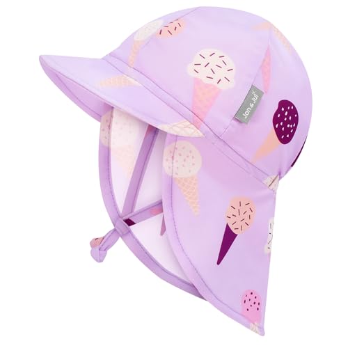 Jan & Jul Baby Sonnenhut mit Nackenschutz für Mädchen Strandkappe mit UV-Schutz für Schwimmen (Lavendel-Eiscreme Größe M: 6-24 Monate)