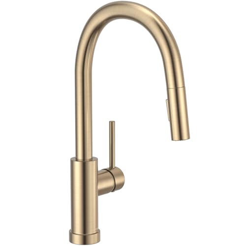 Lava Odoro Champagne Gold Kitchen Faucet with Pull Down Sprayer Modern Kitchen Sink Faucet Single Hole Gold Faucet for Kitchen Sink with 2-Function Spray Head Deck Plate Included KF1120-CB