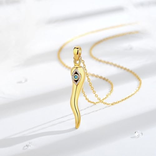 INFUSEU 925 Sterling Silver Italian Horn Evil Eye Necklace for Women Men Good Luck Protection Gifts2
