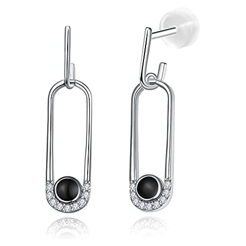 JIARUI 925 Sterling Silver Rectangle Hoop Dangle Earrings with Black Enamel Hypoallergenic Jewelry for Ladies/Girlfriends/Mother Cover