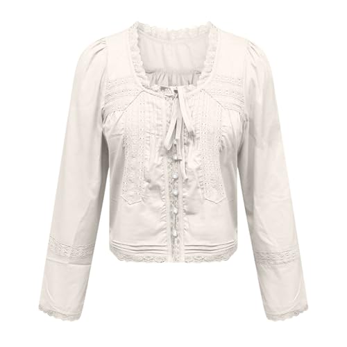 Women's Lace Tie Front Top Y2k Long Sleeve Button Up Cardigan Flowy Boho Peplum T Shirts Going Out Tops Outfit Clothes - Image 4