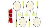 Badminton Set with 4 Racquets, 3 Nylon Shuttlecocks and Net, Complete Outdoor Game Kit