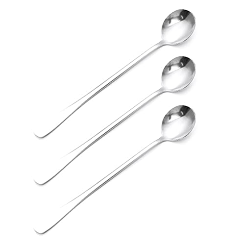 3pcs Long Handle Spoon, Stainless Steel Iced Tea Spoons Mixing Spoon Long Teaspoons Ice Cream Spoon for Mixing, Cocktail Stirring, Tea, Coffee, Milkshake, Cold Drink (Round Head)