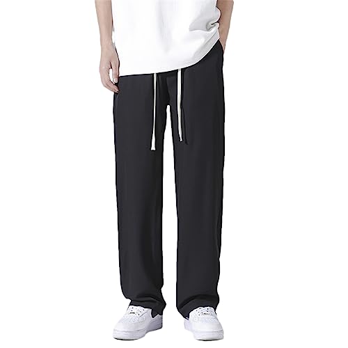 REHJJDFD Men Thin Casual Pants Men Quick-Drying Cool Ice Silk Pants Men Baggy Wide Leg Straight Trousers - Main Image