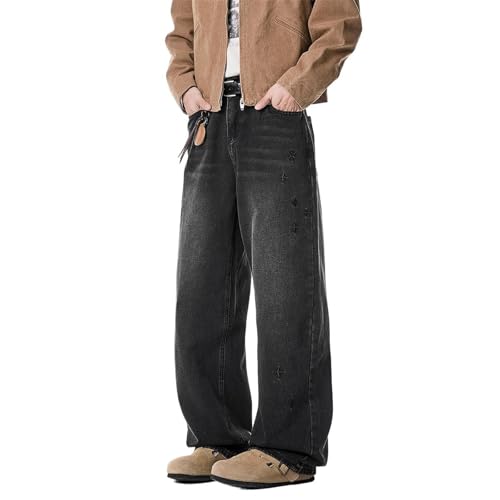 Men's Jeans Spring American Embroidered Wide Leg Denim Long Pants for Men