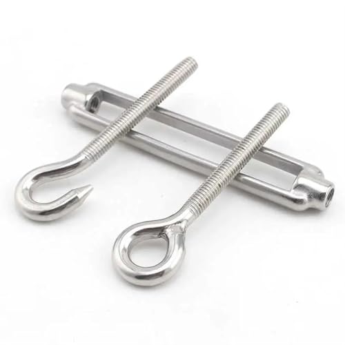 Tensor para cable tipo turnbuckle, 1 pieza M5 de acero inoxidable 304, gancho y ojo ajustables para cadena y cables miniatura 6