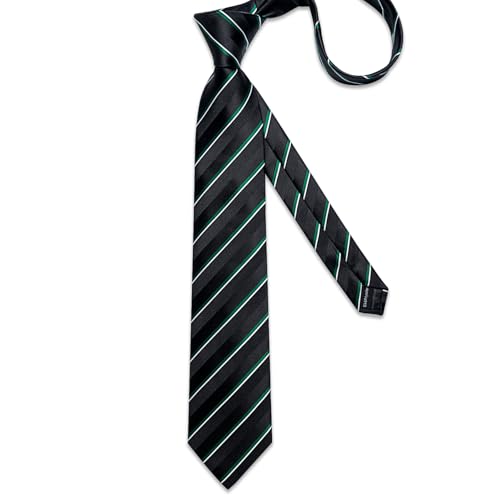 Image of DiBanGu Striped Tie Set for Men Silk Woven Plaid Necktie and Pocket Square Cufflinks Business Wedding