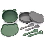btrfe Silicone Baby Suction Bowl with Lid | 2 Pack Toddler Bowls with Spoons and Forks | Baby Feedin