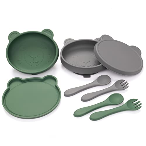 Btrfe Silicone Baby Suction Bowl With Lid | 2 Pack Toddler Bowls With Spoons And Forks | Baby Feeding Set | Dishwasher & Microwave Safe Bpa Free | Cute Lion Shape #TOP10