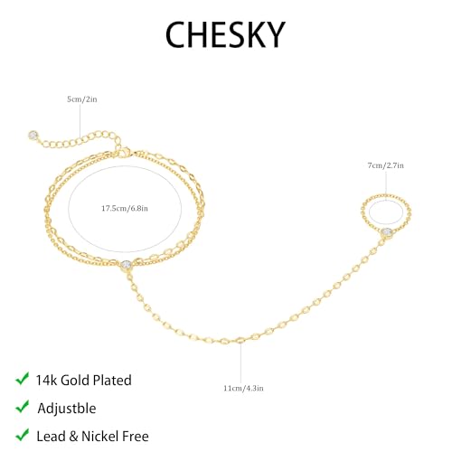 SHOFUL Goldene Handkettchen für Frauen Trendige, Zierliche 14K Goldvergoldete Ringarmbänder, Hypoallergenische Finger- und Nagelarmbänder, Einfache Goldene Handjuwelen