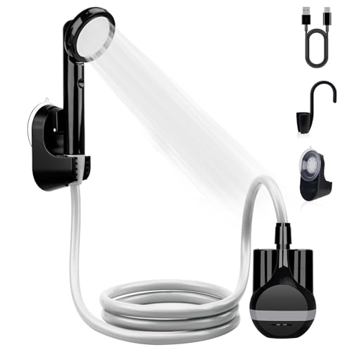 LIBERRWAY Ducha Portatil Camping con Bomba, Ducha Camping con Bateria Recargable, Manguera de Ducha de 2m para Jardín Viajar Lavar Coche, Ducha Camper Furgoneta 12v Negro