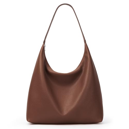 KALIDI Damen Shopper Handtasche Schultertasche PU Leder Tote Bag Vintage Hobo Tasche mit Reißverschluss Groß für Arbeit Schule Shopper Lässige täglich Dunkelbraun