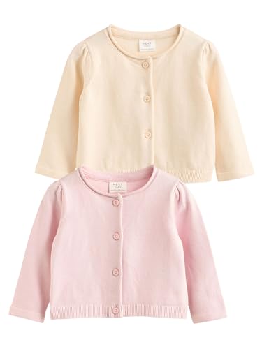 NEXT Baby Mädchen Strickjacken aus 100% Baumwolle, 2er-Pack Pink/Neutral 62-68