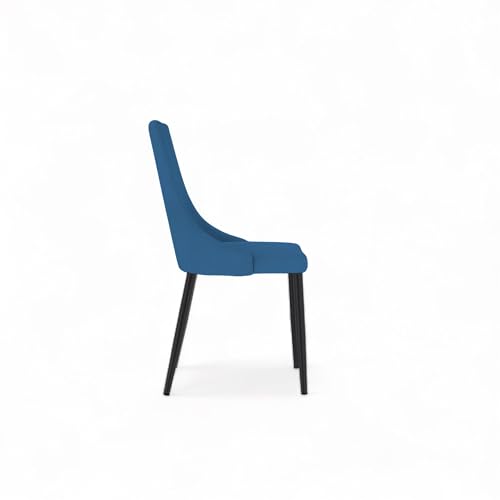 Image of Finch Fox Taskpro Modern Unique Velvet Upholstered Seating Living Room Dining Chair with Black Metal Legs in Dark Blue Color