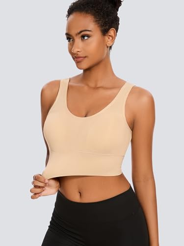 Dreamcountry 4 Pack Women's Slim Fit Ribbed Tank Top, Seamless Removable Padded Scoop Bralettes, Yoga Tank Tops for Women3