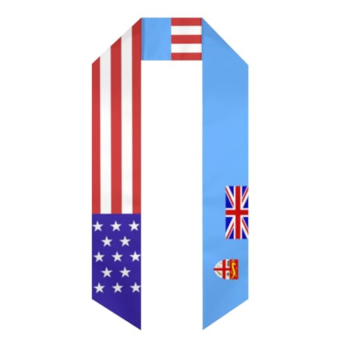 Fijian America Flag Graduation Stole Shawl Sash for Men Women Unisex Adult Double Sided Lightweight Scarf Class of 2025 Graduate Gift for Study Aboard International Students