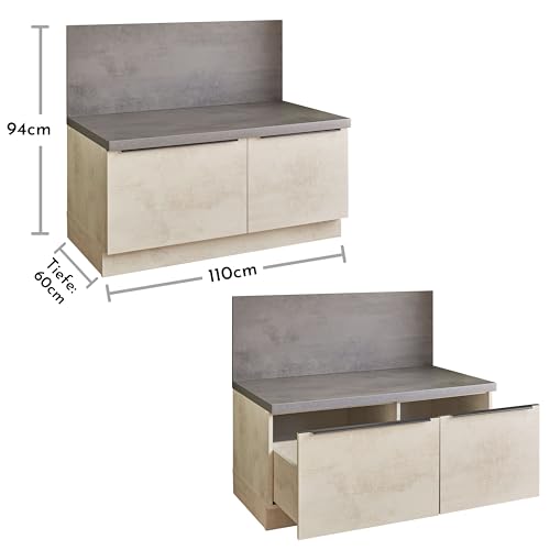 Stella Trading Sanibel Moderner Küchenunterschrank in Chromix Weiß, Chromix Anthrazit FSC-Zertifiziert - Geräumiger Unterschrank Küche mit Sitzgelegenheit - 110 x 94 x 60 cm (B/H/T)