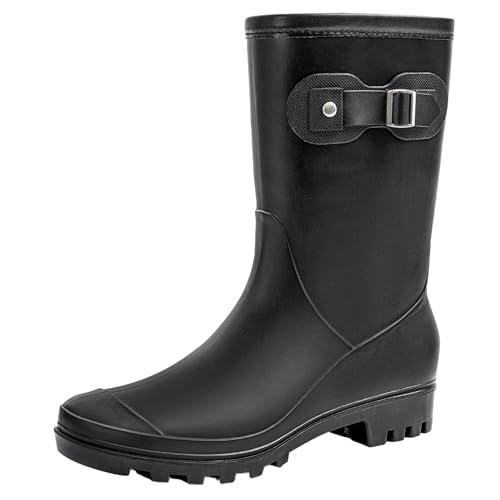Women's Mid Calf Rain Boots Waterproof Fashion Garden Shoes Anti-...
