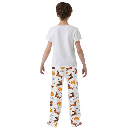 Dachshund Pumpkin Boys Long Pants Soft Trousers Elastic Waist Kids Lounge Bottoms with Pockets S-XL3