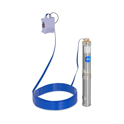 Hillvert Tiefbrunnenpumpe Tauchpumpe Brunnenpumpe Fördermenge max.: 6.000 l/h, 370 W, Fördertiefe max.: 43 m, Ø 95 mm, inkl. Schaltkasten, Edelstahl