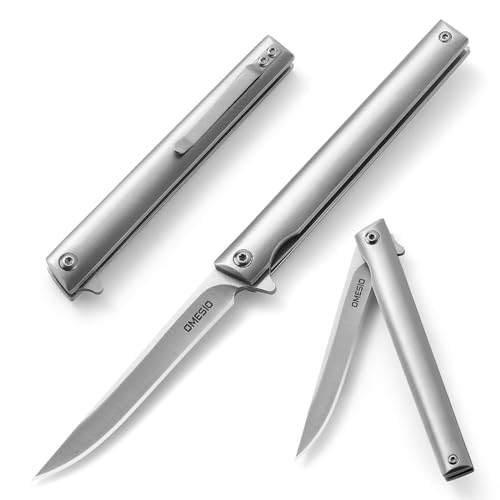 Omesio Klappmesser Scharfes Einhandmesser slim, Taschenmesser Outdoor, Gentleman Schlüsselanhänger Messer, Angelmesser, Als Brieföffner, Scharf (C-Silber) Omesio Klappmesser Scharfes Einhandmesser slim, Taschenmesser Outdoor, Gentleman Schlüsselanhänger Messer, Angelmesser, Als Brieföffner, Scharf (C-Silber)