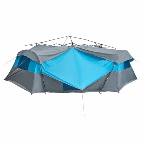 WGYHOME Tenda interna con tetto e memoria – blu, 520 x 520 x 190 cm, TAFT, 3 camere, 2 porte, 4 finestre, porta elettrica e gancio per la luce, ideale per campeggio, feste in giardino e gite in