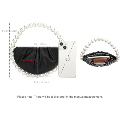 Image of CARIEDO Pearl Soft Face Pleated Handbag Advanced Evening Bag Party Prom Bride Purse Phone Clutch Purse