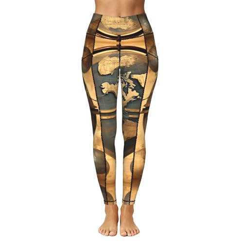 Leggings con estampado de globo terráqueo antiguo TTYDOKLA pantalones de alta elasticidad 2