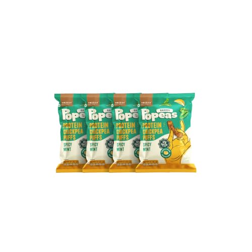 Image of Nourish Organics Spicy Mint Protein Puffs | 12g Plant Protein per Pack | Baked, Not Fried | Made with Chickpea, Brown Rice & Maize | No Maida, No Palm Oil | Gluten-Free Crunchy Snack with Pudina Masala Twist | 60g (Pack of 4)