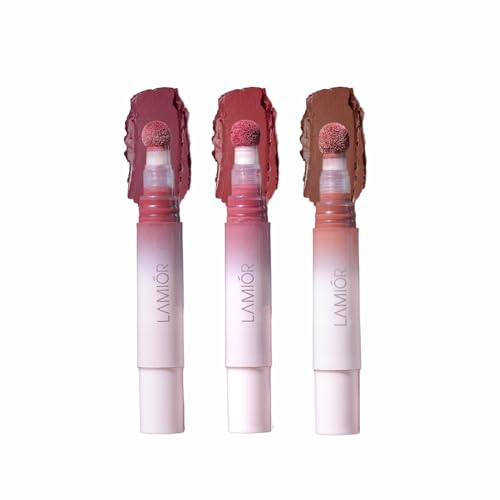 Image of LAMIOR Blurry Fudgy Matte Lip Tint Combo - Long Lasting, Transfer Proof & Hydrating Lip Tint, Enriched with Jojoba Oil, Almond, Mango & Coffee Extracts with Cushion Applicator (Bitter Sweet,Pack of 3)