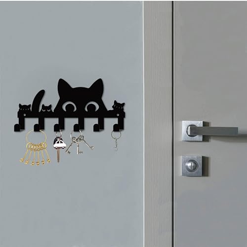 CREATCABIN Black Cat Key Holder for Wall Mounted Key Hook Metal Key Hanger Holder with 6 Hooks Metal Key Hanging Organizer Rack Wall Decor Hook for Entryway Front Door Hallway Office 10.6x5Inch - Image 4