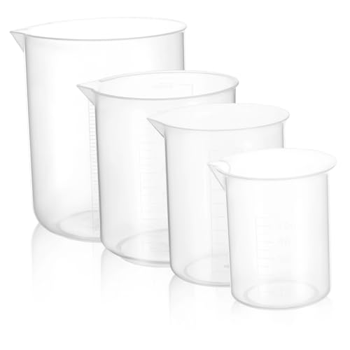 UTHCLO 4 piezas Vasos Medidores Transparentes de Plástico Alimenticio Reutilizables Apilables para Cocina y Laboratorio