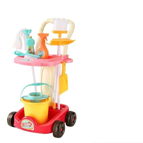 Annadue Adorable Juego de Carrito de Limpieza para Niños con Juguetes de Barrido y Herramientas de Limpieza de Casas de Juegos de Simulación para Comunicación entre e Hijos Juguetes de para Niños