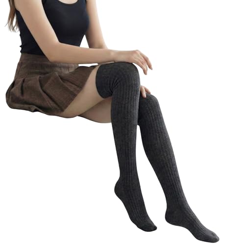 Image of Kraptick Women's Ribbed Thigh High Socks - Soft Stretchable Knit Over the Knee Socks for Winter, Casual & Layered Wear