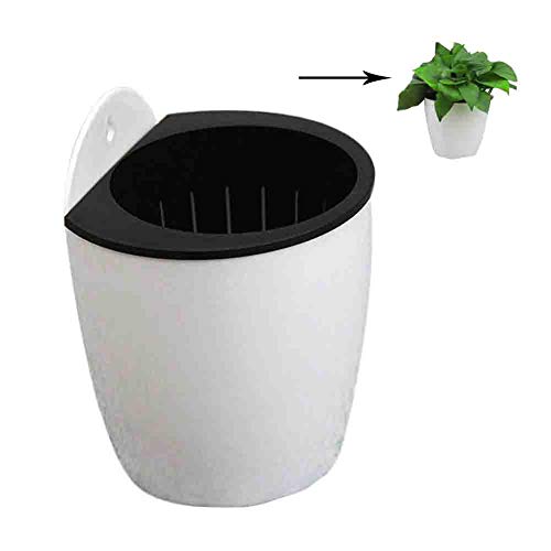 Mackur Macetas de plástico para Colgar en la Pared Forma Redonda para Interiores y Exteriores 1 Pieza White-M Cover