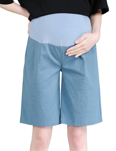 Pantalón Vaquero Corto Verano para Premama Embarazada de Pierna Recta Cintura Elástica Pantalones Jeans Pierna Ancha Azul 4XL