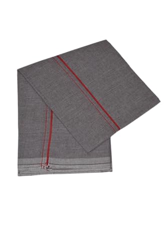 Image of Pure Cotton Dhoti for Men (1.28 x 1.87 m) | Solid Panchalu with Varied Small Color Border | Kerala Cotton Veshti, Khadi Dhoti | Lightweight Pooja & Temple Wear