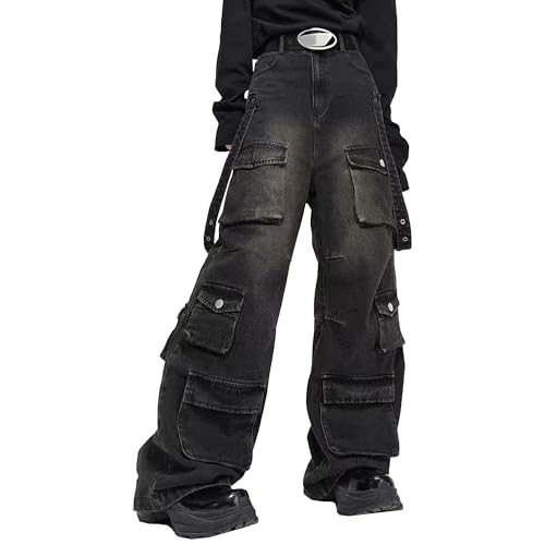 Baggy Wide Leg Streetwear Cargo Pants Men Women Relaxed Fit Durable Hip Hop Casual Black Everyday Workwear Jeans