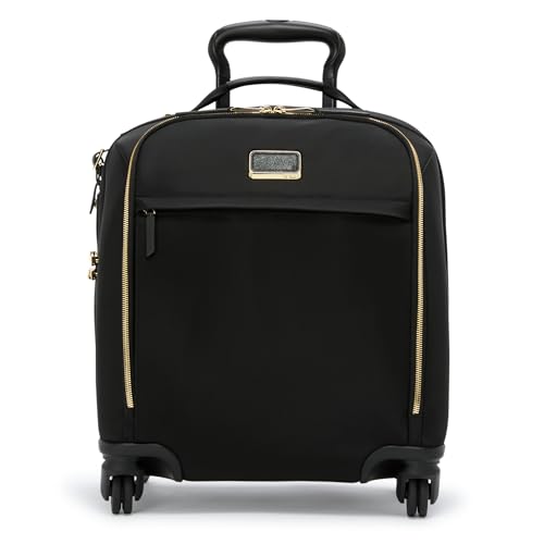 TUMI - Voyageur Leger 4 Wheeled Luggage - Women's Lightweight and Spacious, Sleek Silhouette, Durable Premium Suitcase - 16' Compact Front Pocket Carry On, Black with Gold Hardware