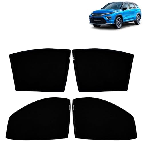 Image of KINGSWAY Car Sun Shade Curtains Only Compatible with Toyota Urban Cruiser Hyryder (2022 Onwards) | Z-Black Fix-Type (Non-Magnetic) | UV & Heat Protection | Pack of 4 Pcs