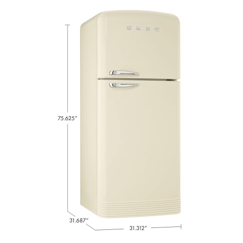 SMEG FAB50URCRB3 FAB50 Retro Style Refrigerator – 19.28 cu. ft. Freestanding Fridge-Freezer, Dual Cooling, No-Frost, Adjustable Glass Shelves, Bronze Handle – Cream – Made in Italy Right Hinge on Fridge.com