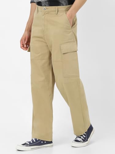Image of Urbano Fashion Men's Loose Baggy Fit Solid Cargo Chino Trouser Pant with 6 Pockets Non-Stretchable