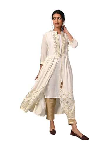 rangita Off White Rayon Calf Length Printed Double Layered Kurti ...
