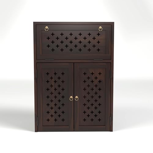 Image of Solid Wooden Inverter Battery Cabinet | Single Battery Box | Wooden Inverter Battery Cabinet | Battery Box | Sheesham Wood, Standard (Walnut Finish)